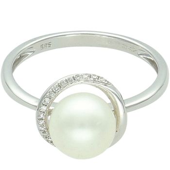 Pierścionek z białego złota 585 z perłą i diamentami – subtelna elegancja 585.jpg